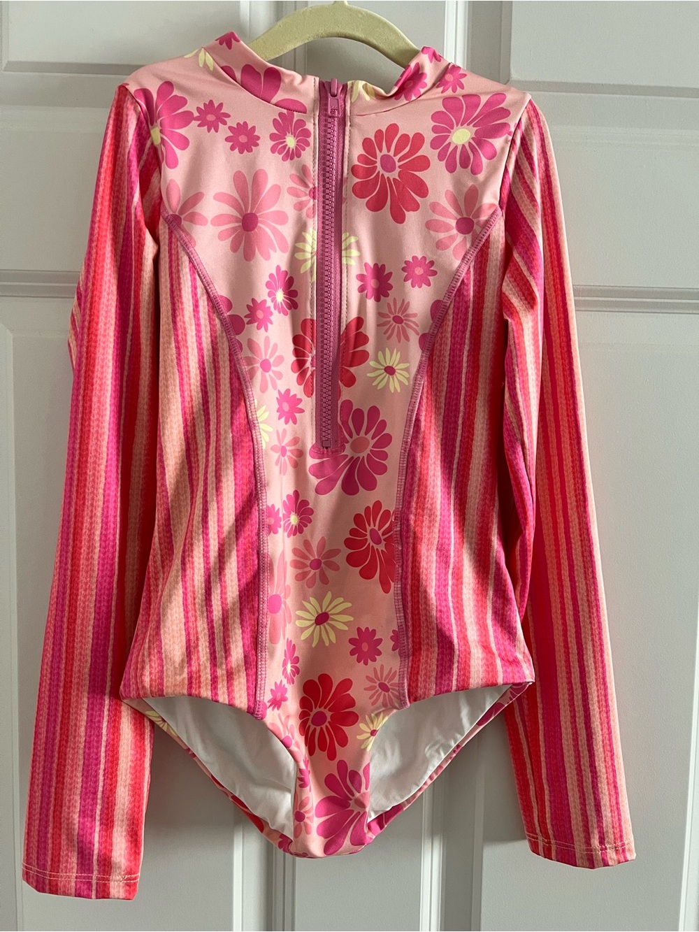 Submarine Pink Floral & Stripe Long-Sleeve One-Piece